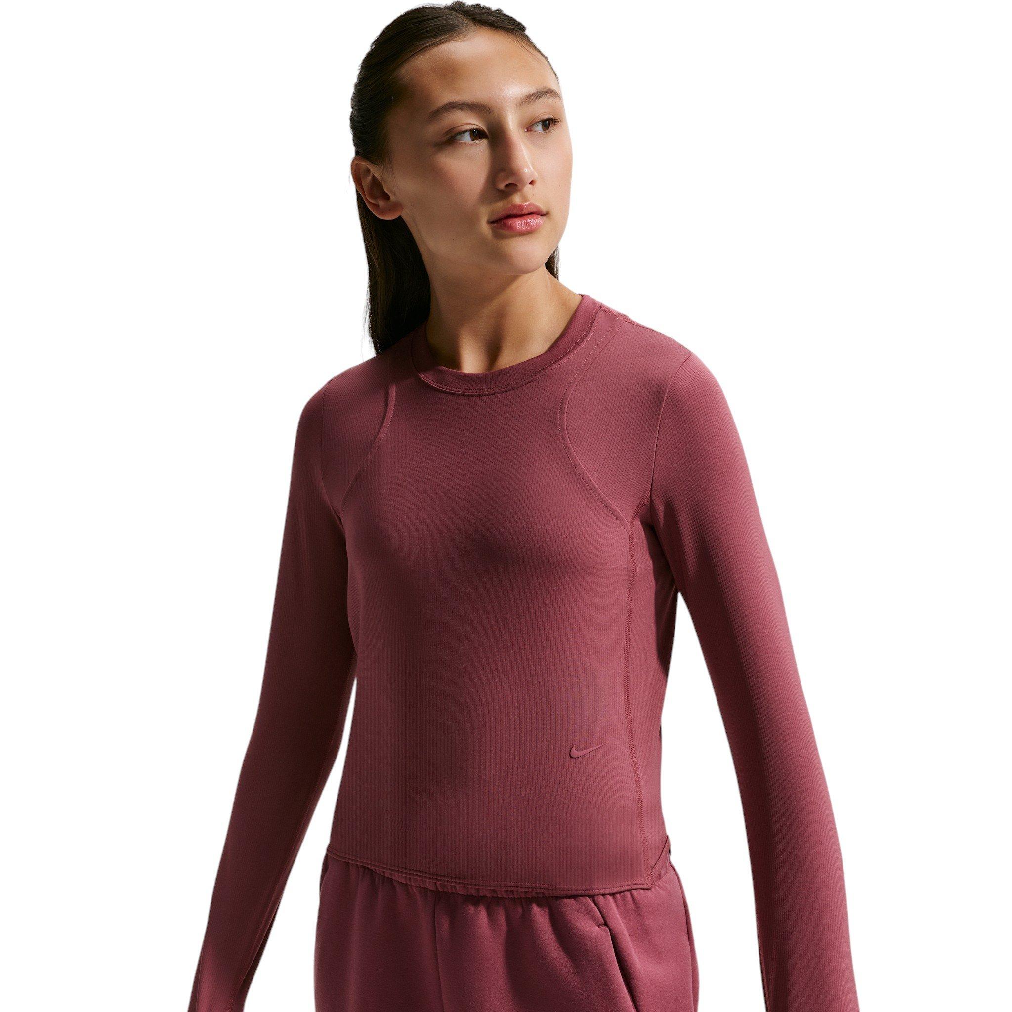 Nike Big Girls' MAVN Dri-FIT Ribbed Long-Sleeve Top - Pink Smoke - PINK SMOKE